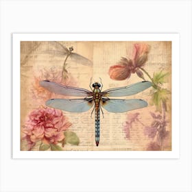 Dragonfly Botanical Vintage Illustration Pastel 4 Art Print