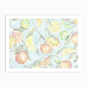 Pointillist Citrus Fruits Oranges And Lemons Art Print