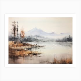 A Painting Of A Lake In Autumn 35 Art Print