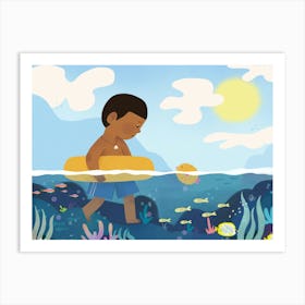 Boy In The Ocean Art Print