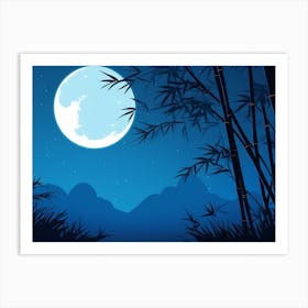 Moonlight Over Bamboo Trees Art Print Art Print