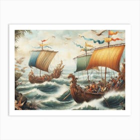 Viking Ships vintage art 1 Art Print