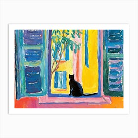 Cat Open Window Matisse Style Landscape Art Print