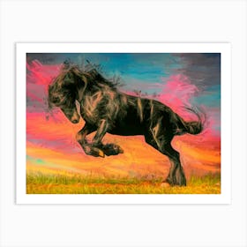 Black Horse At Sunset Art Print