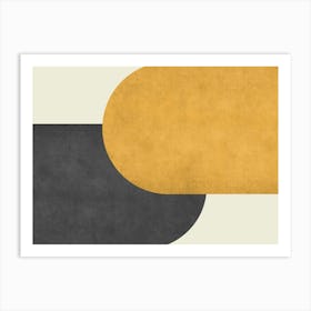 Halfmoon Colorblock - Mid-century Modern Abstract Minimalist Black Gold Art Print