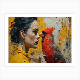 Woman And A Cardinal Art Print