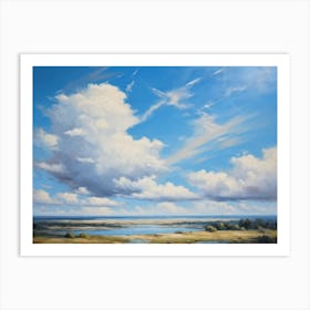 Cumulus Clouds Headlining The Scenic Landscape Clustered Carelessly Against A Shifting Cerulean Ba (1) Art Print