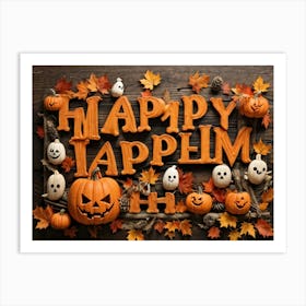 Autumn Themed Word Art Featuring The Word Happy Halloween In A Creative Rustic Stack As If Carve 2 Art Print