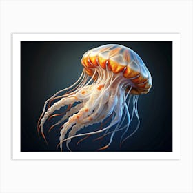 Jellyfish With Long Tentacles Floating In The Ocean Art Print