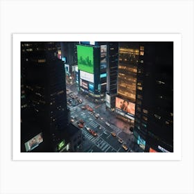 Aerial View Of Times Square At Night With Illuminated Billboards 1 Art Print