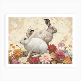 Floral Animal Illustration Arctic Hare 3 Art Print