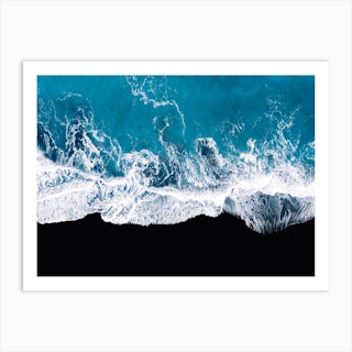 Black Sand Beach In Iceland With Waves  Art Print