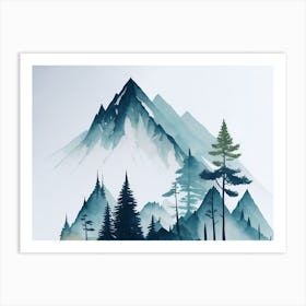 Mountain And Forest In Minimalist Watercolor Horizontal Composition 247 Art Print