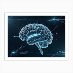 Human Brain With Blue Glowing Network Connections 1 Art Print