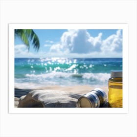 Bottle Of Oil On The Beach Art Print