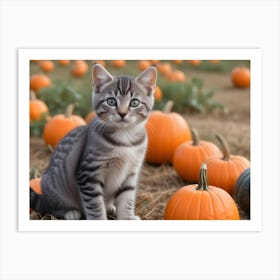 Cute Kitten In A Pumpkin Patch 10 Art Print