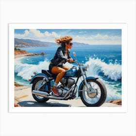 Woman On A Motorcycle 18 Art Print