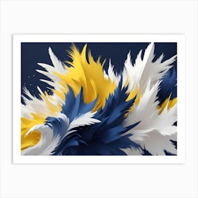 Abstract Image Of Swirling, Fluffy Shapes In Shades Of Blue, White, And Yellow, Creating A Sense Of Energy And Motion Art Print