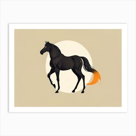 Black Horse With Orange Mane Art Print