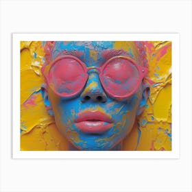 Psychedelic Portrait: Vibrant Expressions in Liquid Emulsion Woman With Pink Sunglasses Art Print