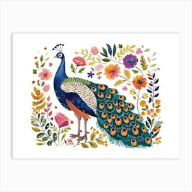 Little Floral Peacock 1 Art Print