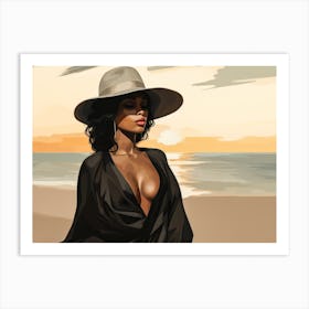 Illustration of an African American woman at the beach 54 Art Print