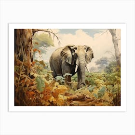 African Elephant Browsing In Africa Painting 1 Art Print