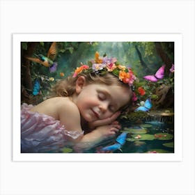 Dreaming Girl With Butterflies Art Print