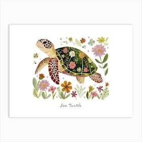 Little Floral Sea Turtle 1 Poster Art Print