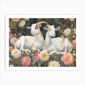 Floral Animal Illustration Goat 1 Art Print