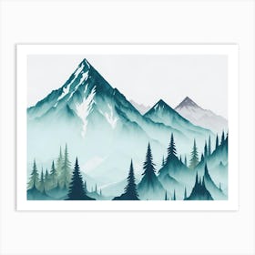 Mountain And Forest In Minimalist Watercolor Horizontal Composition 31 Art Print