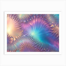 Abstract Circular Design In Pink And Blue With Iridescent Glow, Similar To A Blooming Flower Or Galaxy Art Print