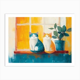 Cats In Window 3 Art Print