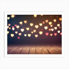 A Dark Background With Glowing, Heart Shaped Lights Scattered Across The Scene Art Print