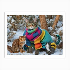 Colorful Cats In The Snow Art Print