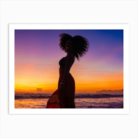 African Woman Radiant Smile Embracing The Warmth Of A Summer Sunset Silhouette Outlined Against T (4) Art Print