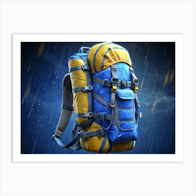 Blue And Yellow Hiking Backpack 1 Art Print