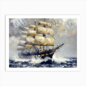 Ship In Rough Seas Art Print