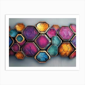 Colorful And Textured Hexagons And Diamonds Enhance 1 Art Print