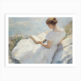 Girl Reading A Book By The Lake Art Print