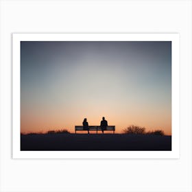 Couple Sitting On Bench At Sunset Art Print