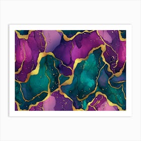 Dark Seamless Pattern Alcohol Ink Golden Texture Blue Green Purple Pink Burgundy Color Luxury 3d 2 Art Print