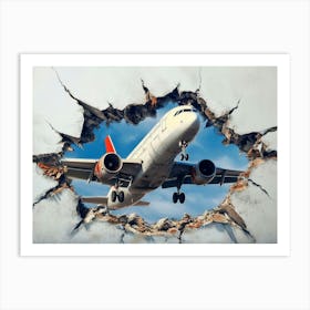 Airplane Flying Through A Hole In The Wall 1 Art Print