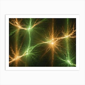 Abstract Fractal Design With Glowing Green And Orange Tendrils Intertwining And Forming Intricate Patterns Art Print