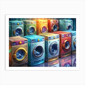 Colorful Array Of Washing Machines Art Print