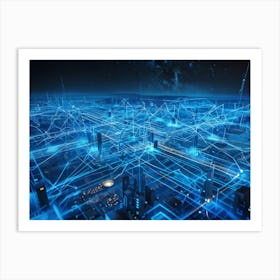 Abstract Digital Painting Showcasing A Vast Network Of Geometric Connections Central Nodes Pulsatin Art Print