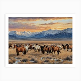 Herd Of Horses Grasslands Art Print