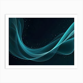 Abstract Image Of A Glowing Turquoise Wave On A Black Background With Sparkling Particles Art Print