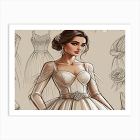 Wedding Dress Drawing 3 Art Print