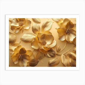 3d Gold Flowers 5 Art Print